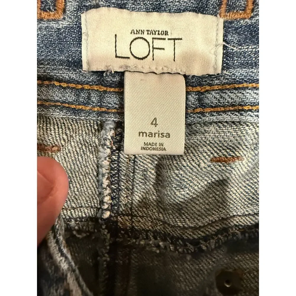Ann Taylor Loft Marisa Blue Denim Cuffed Crop Capris Jeans Size 4